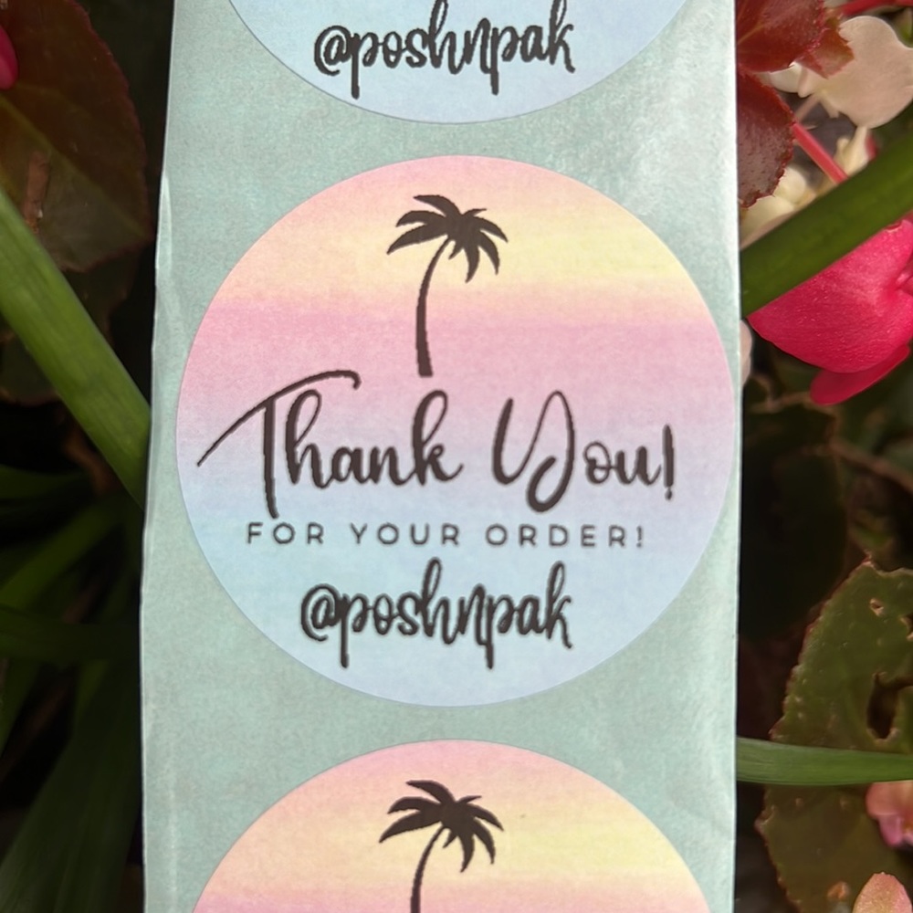 Summer 2026🎉 50 CUSTOM THANK YOU STICKERS with your Closet name-🌴PALM TREE - Picture 2 of 4